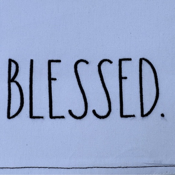 Rae Dunn BLESSED Embroidered Table Runner White Black Stitching 14 In X 72 In - Picture 6 of 8